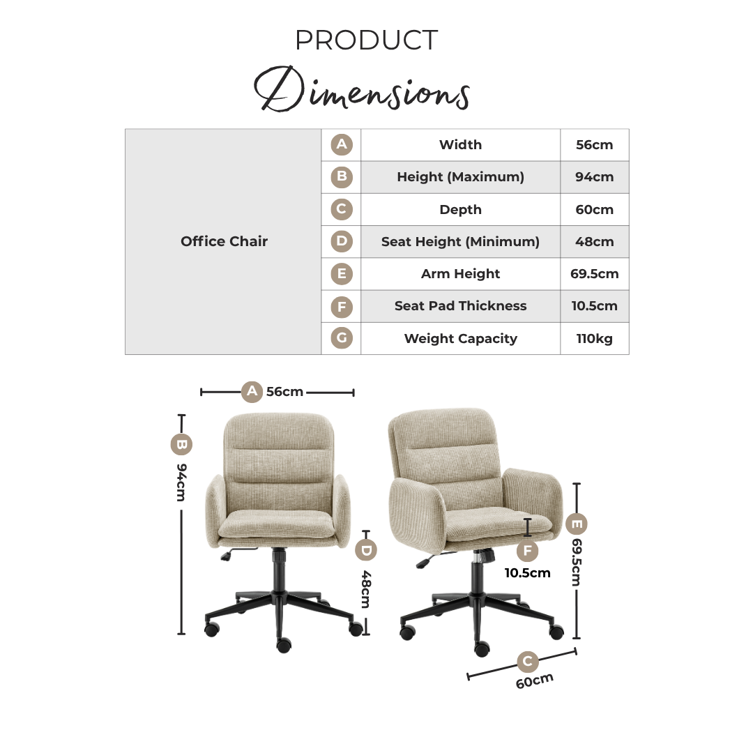Diora Cream Jumbo Corduroy Swivel Office Chair
