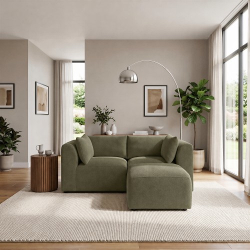 Flexible chaise setup with matching footstool