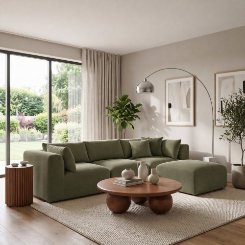 Laid-back modern modular sofa with soft edges