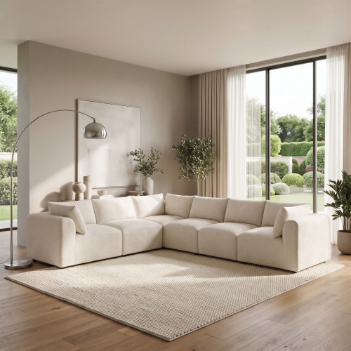 Expansive L-shaped modular sofa layout for busy households