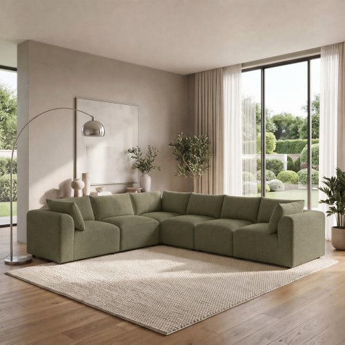 Expansive L-shaped modular sofa layout for busy households