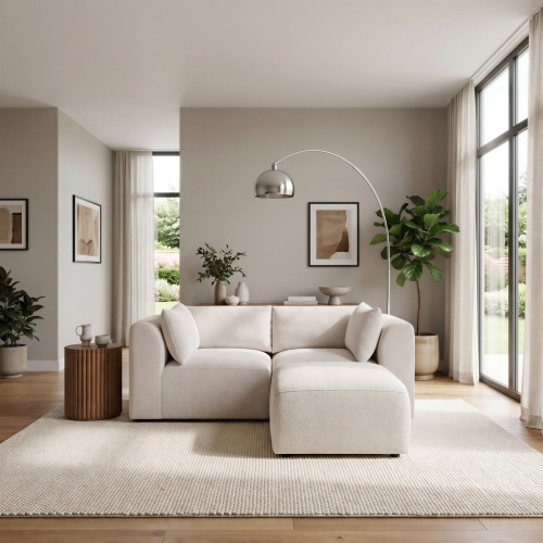 Flexible chaise setup with matching footstool