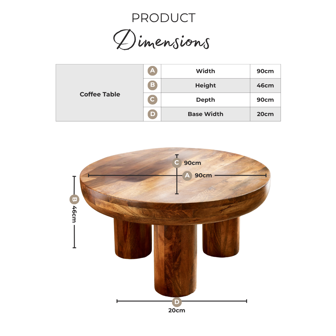 Amy Round Solid Mango Wood Coffee Table