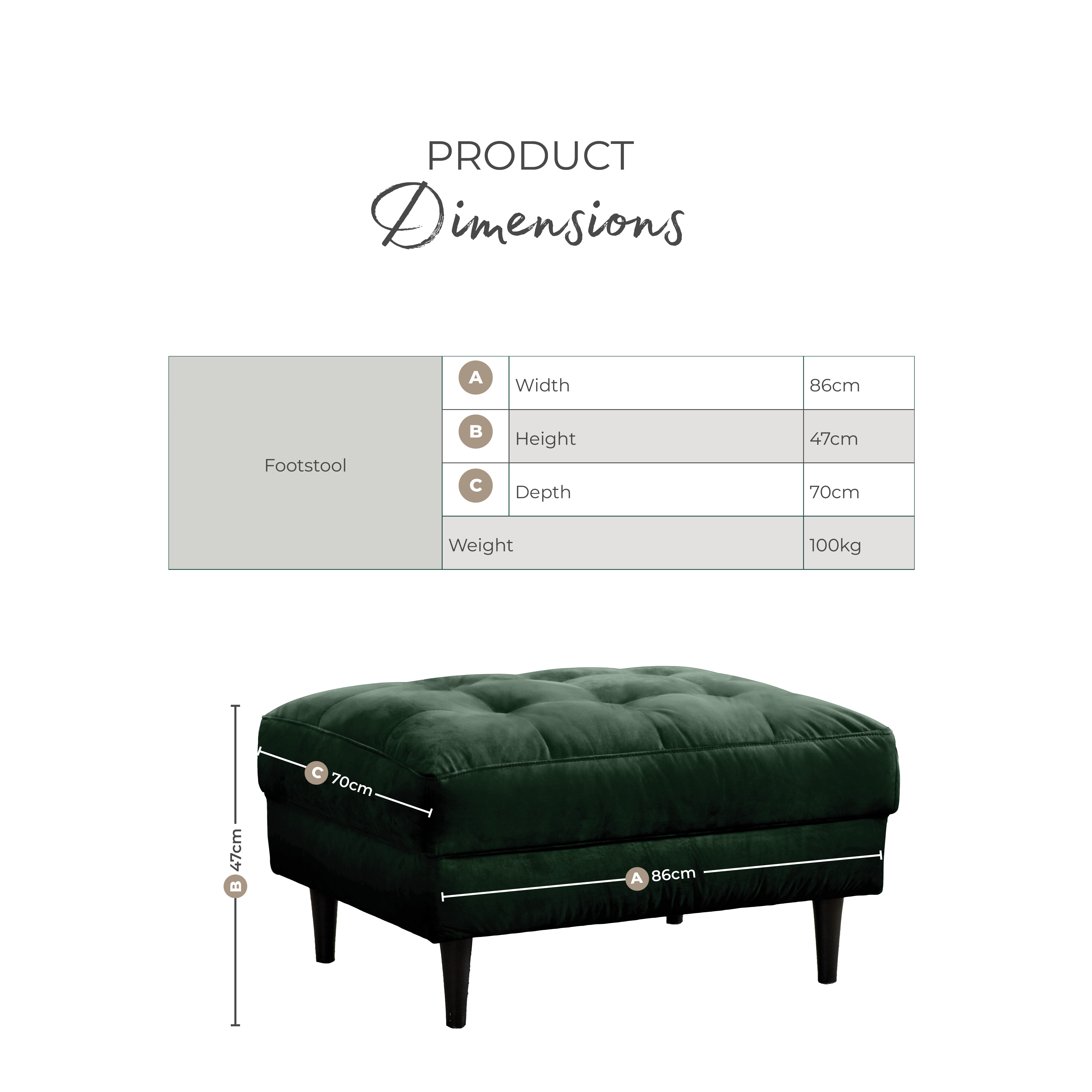 Jolene Emerald Green Velvet Footstool