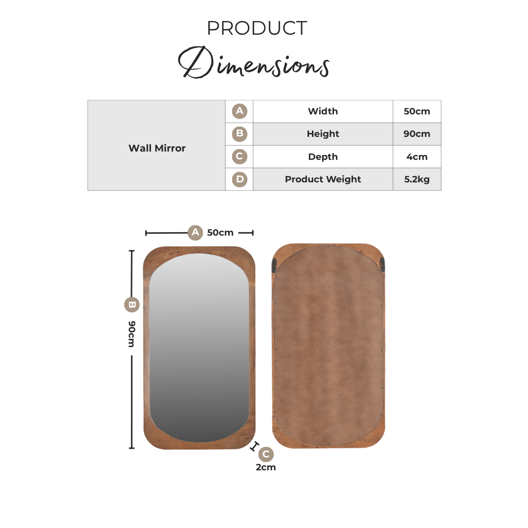 Finley Walnut Wood Medium Rectangle 90x50cm Wall Mirror