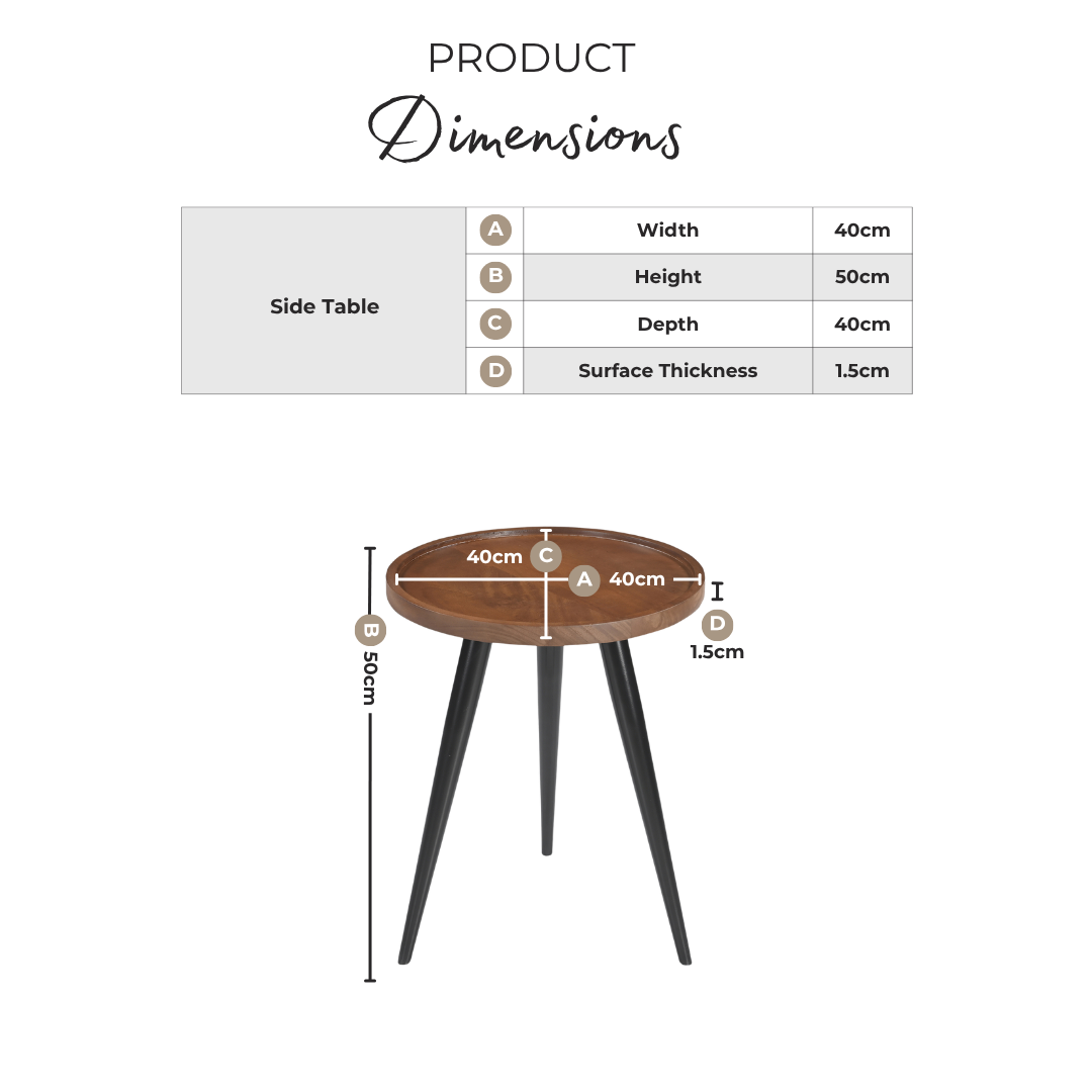 Malaya Round Walnut Wood 3 Leg Side Table