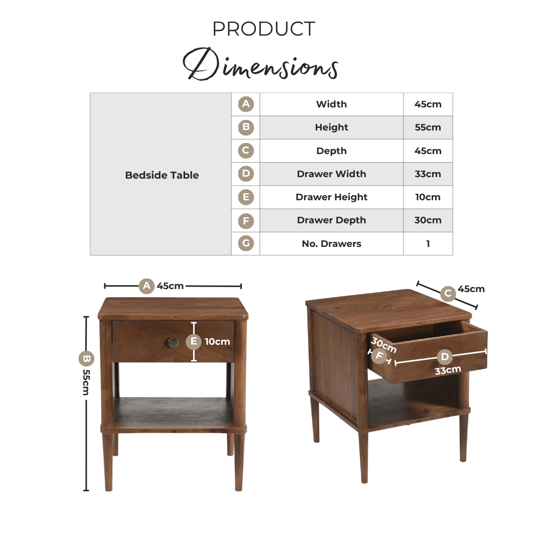 Matterhorn 1 Drawer Square Walnut Wood Bedside Table