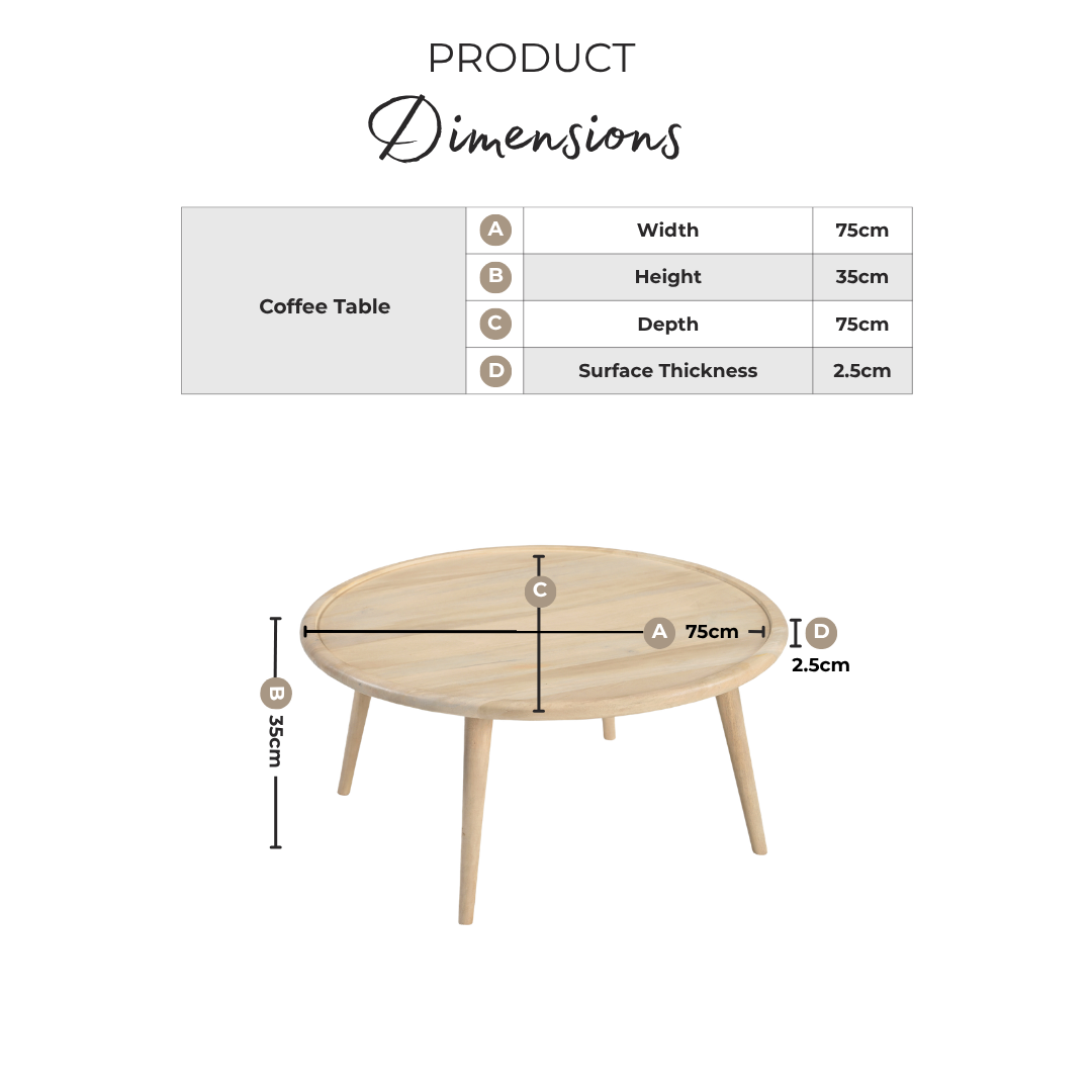 Orizaba Round White Oak Wood Coffee Table