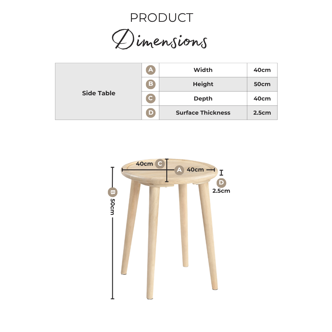 Orizaba Round White Oak Wood Side Table
