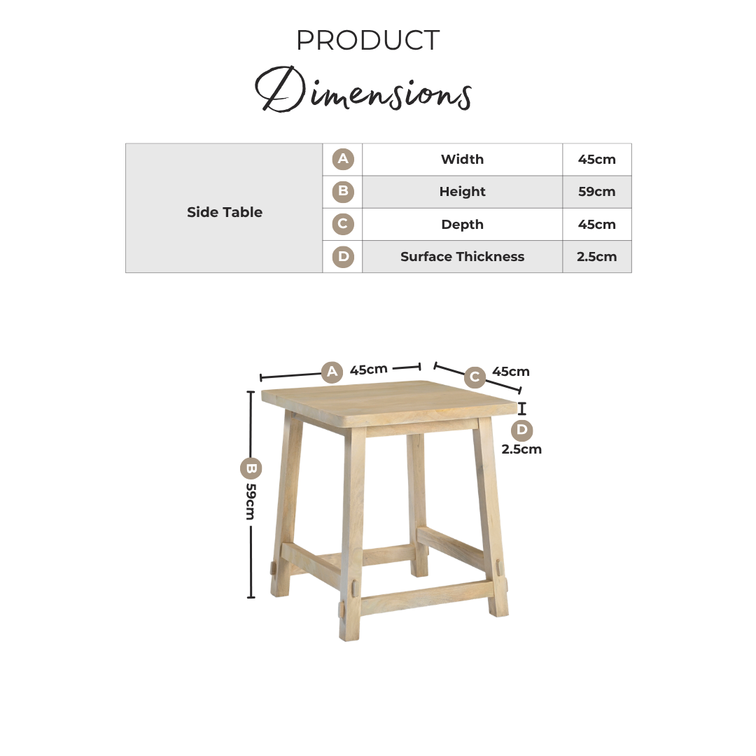 Rockies Square White Oak Wood Side Table