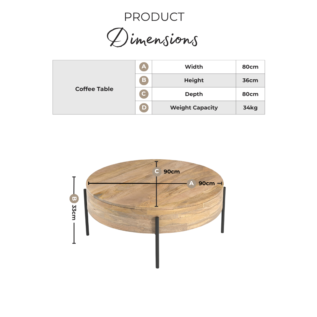 Rohan Round Solid Acacia Wood Coffee Table