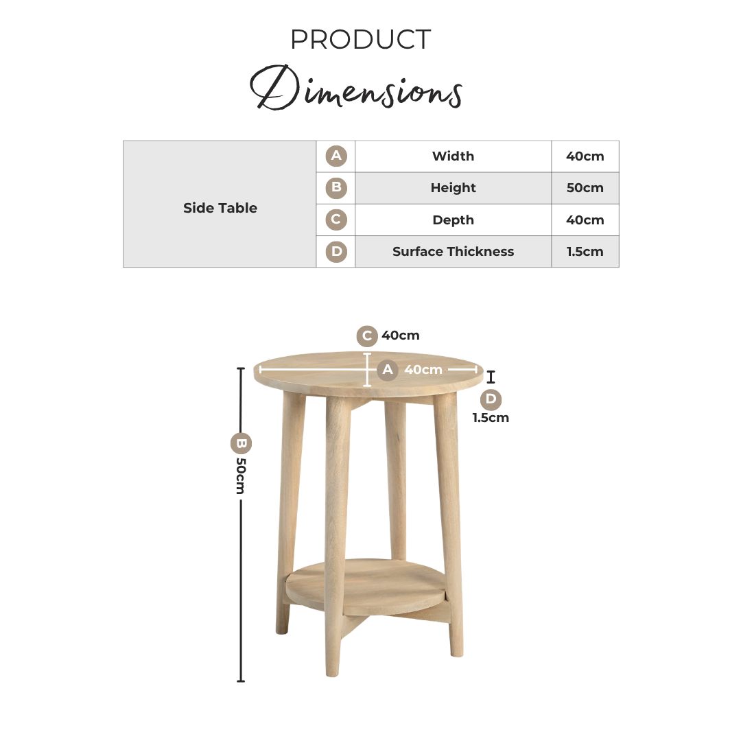 Tacoma Round White Oak Wood Side Table