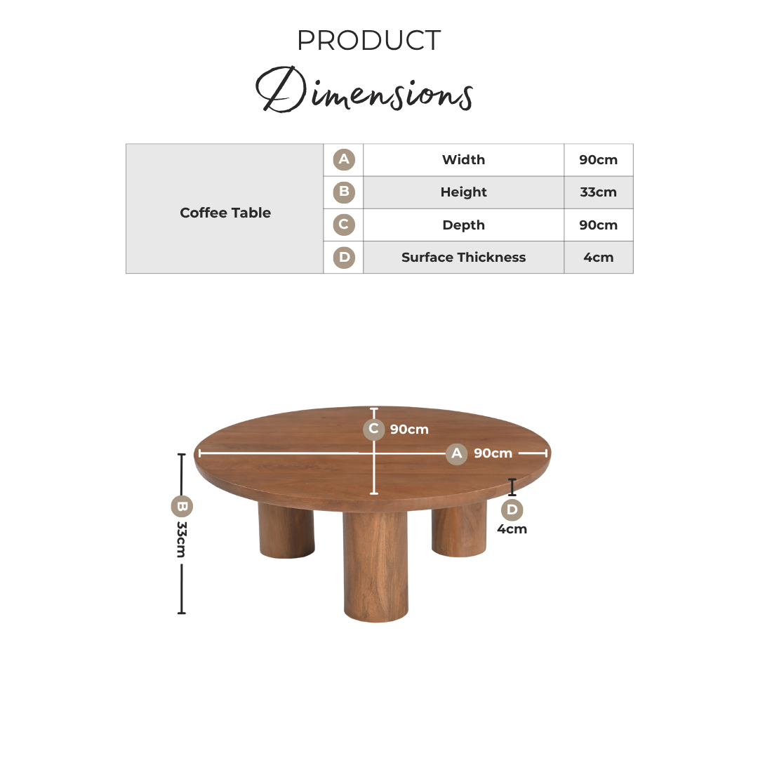 Teton Round White Oak Wood 3 Leg Coffee Table
