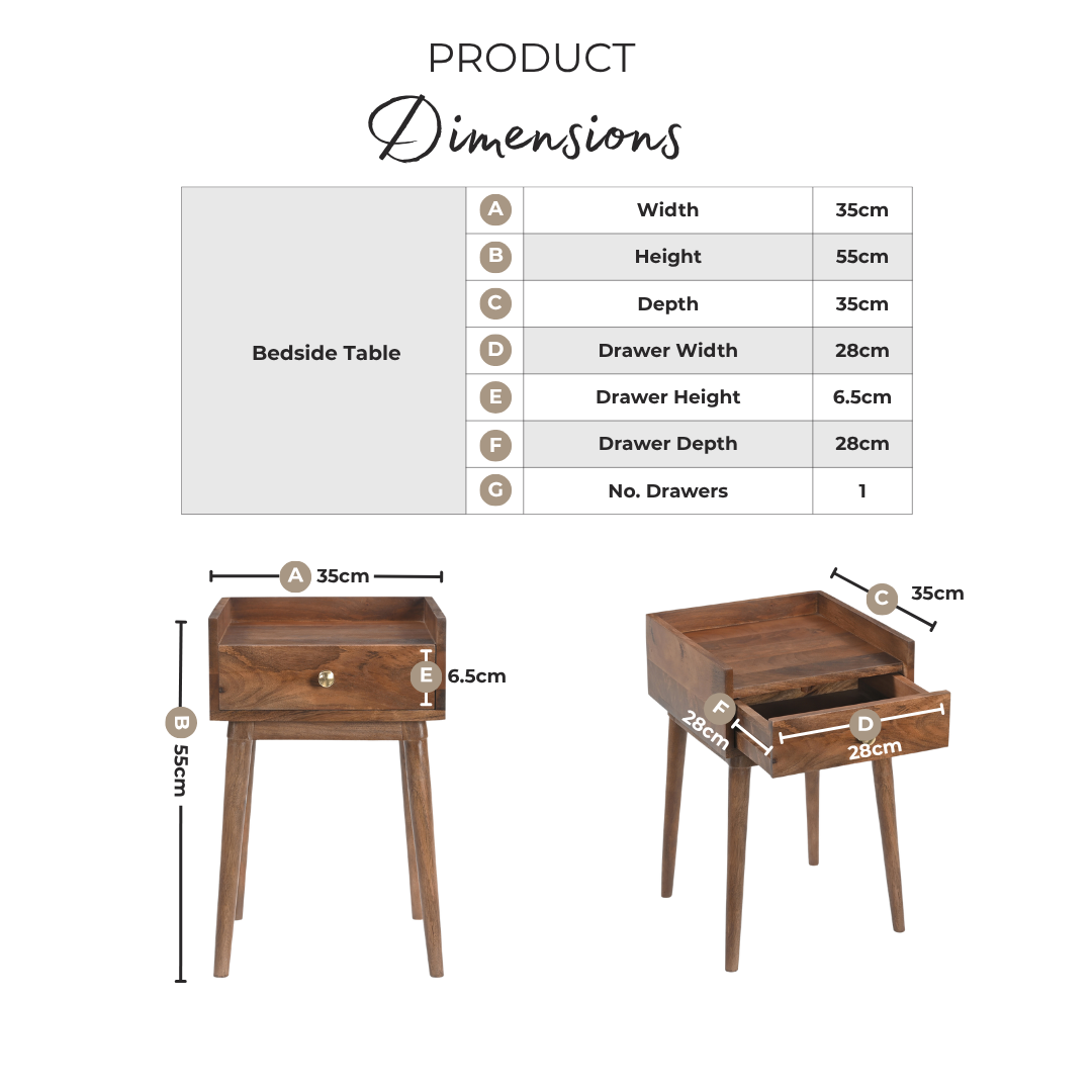 Vinson 1 Drawer Rectangle Walnut Wood Bedside Table