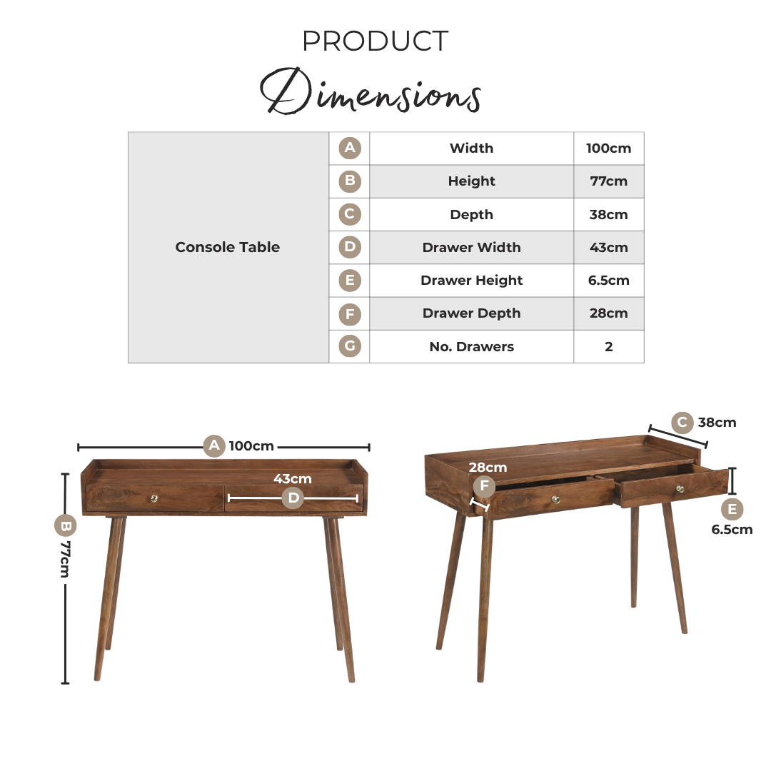 Vinson Rectangle Walnut Wood 2 Drawer Console Table
