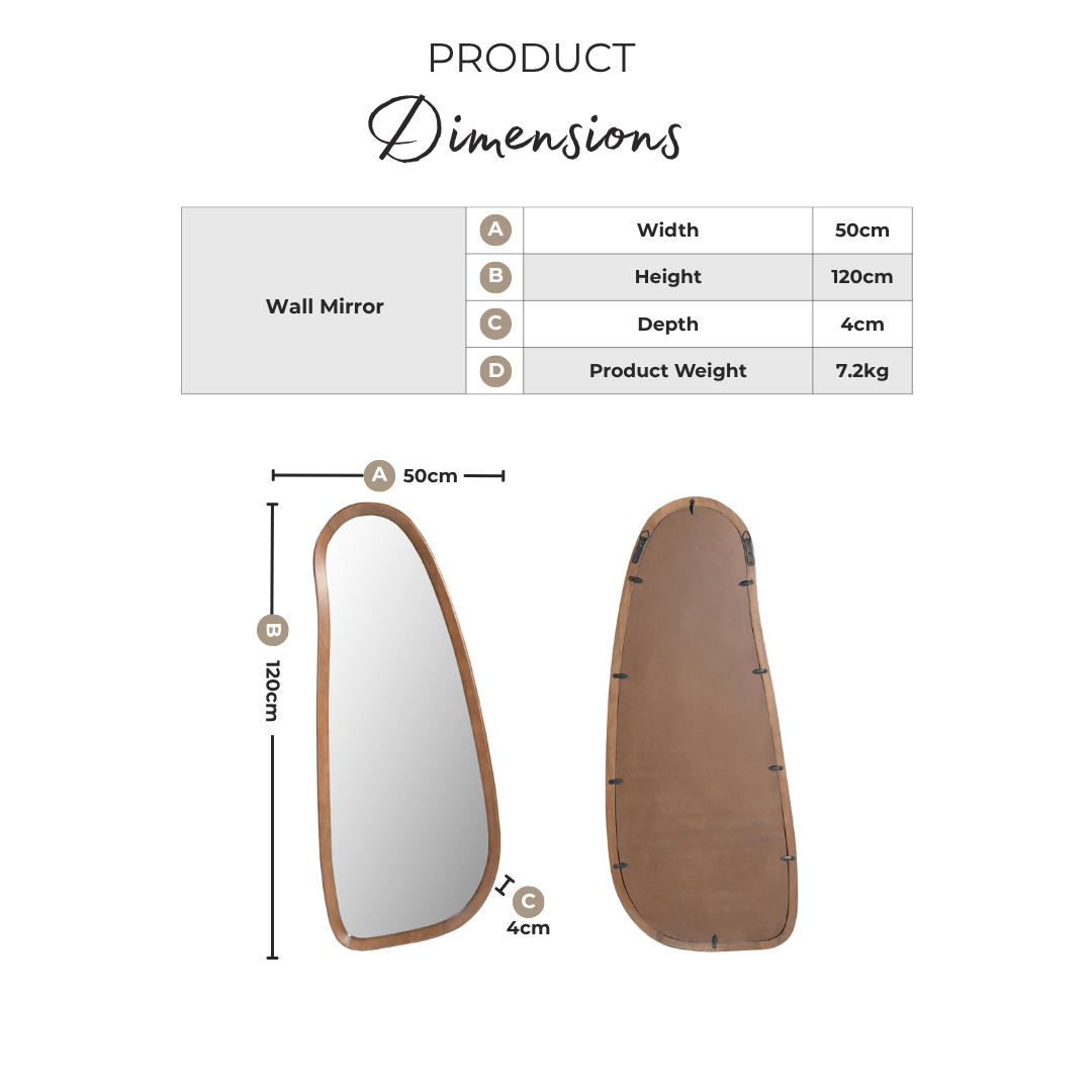 Yomi Walnut Wood Large 120x50cm Pebble Wall Mirror