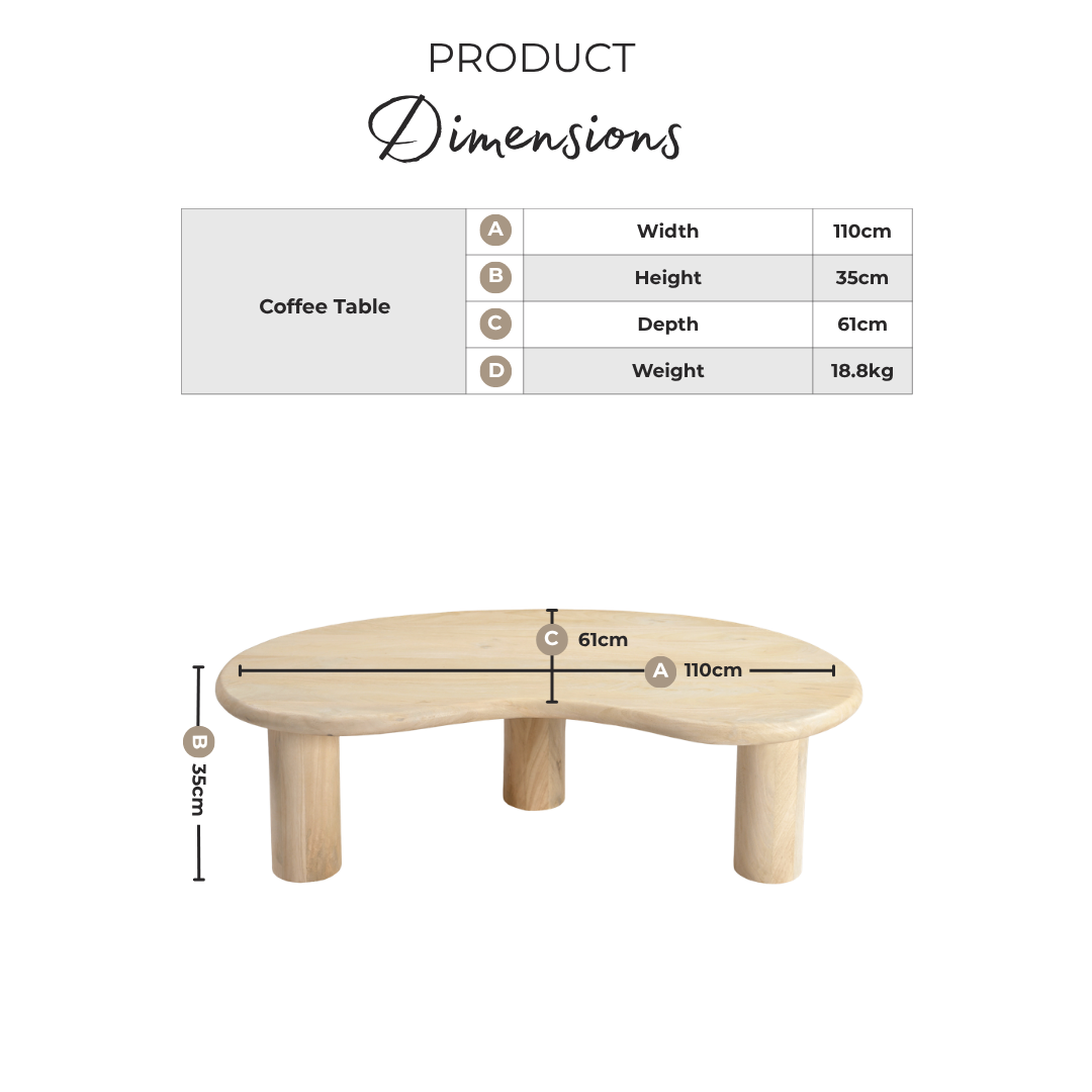 Elda Pebble White Oak Wood Coffee Table