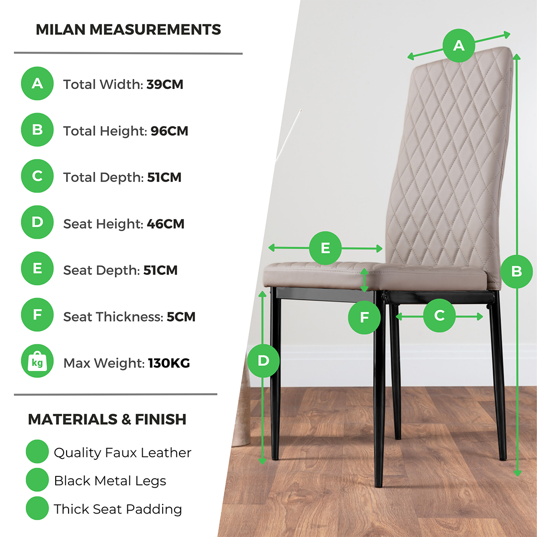 4x Milan Grey Hatched Faux Leather Dining Chairs Black Legs