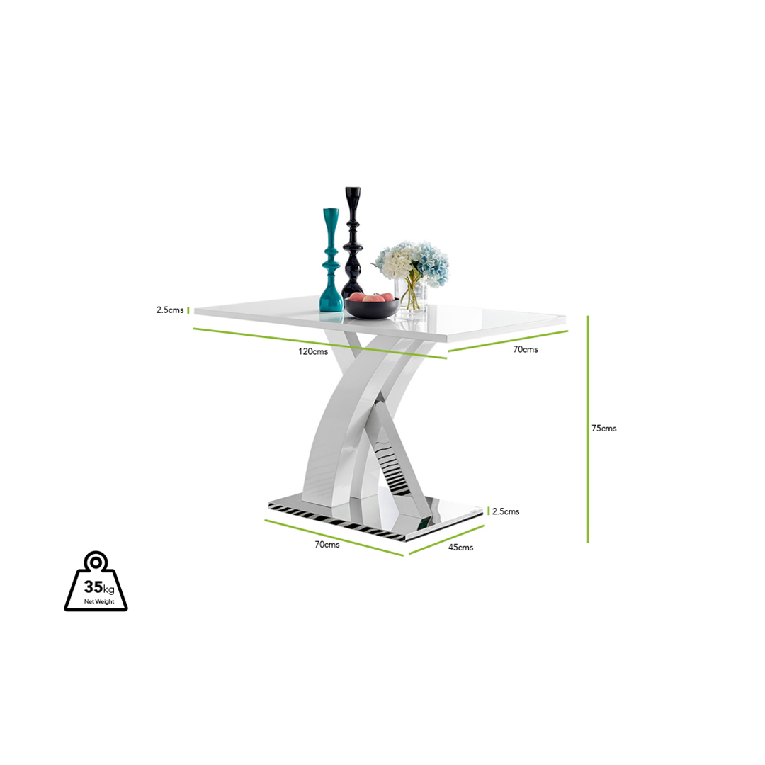 Atlanta White High Gloss And Chrome Metal Rectangle Dining Table And 4 Black Isco Dining Chairs Set