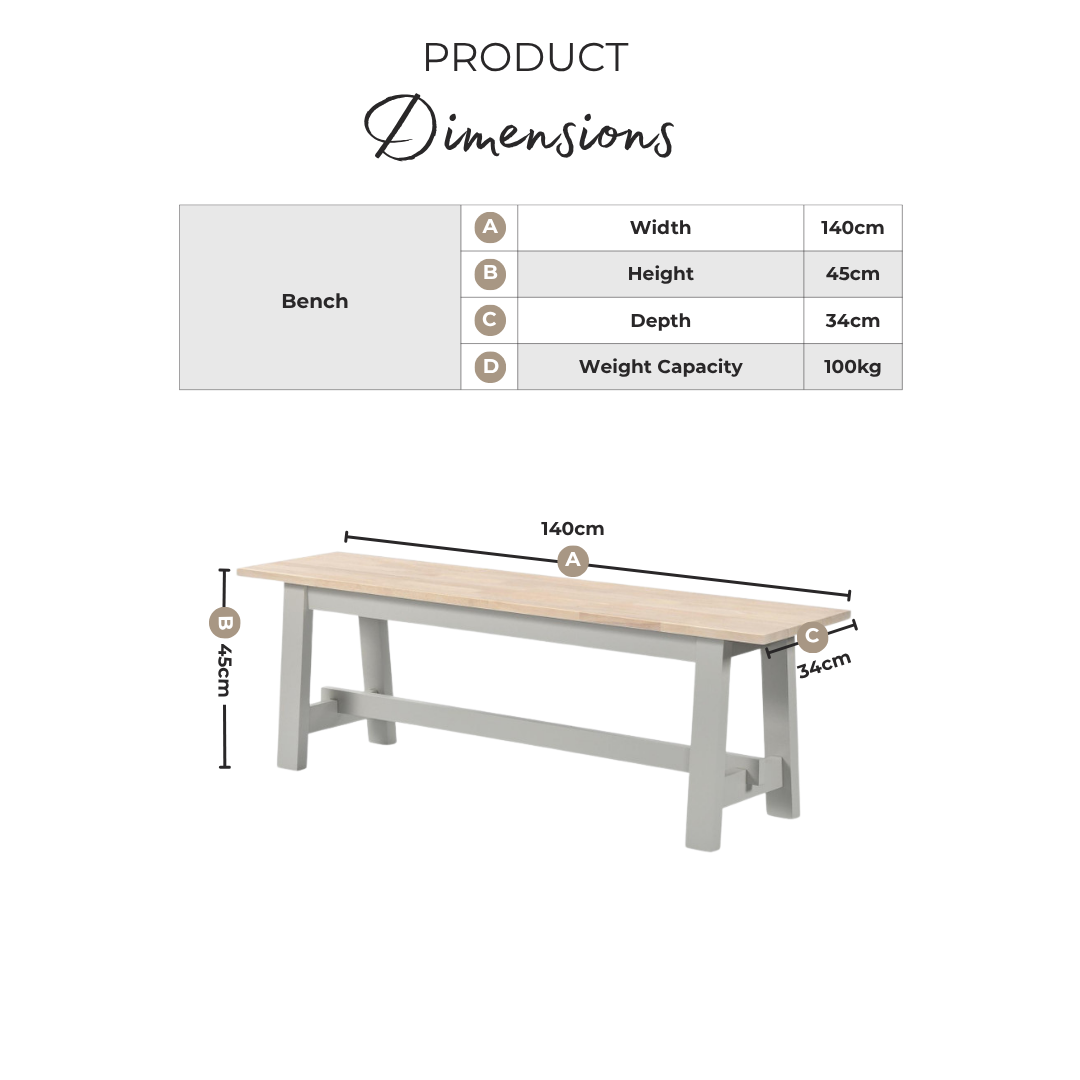 Blakeney Oak and Cream Solid Wood Dining Bench