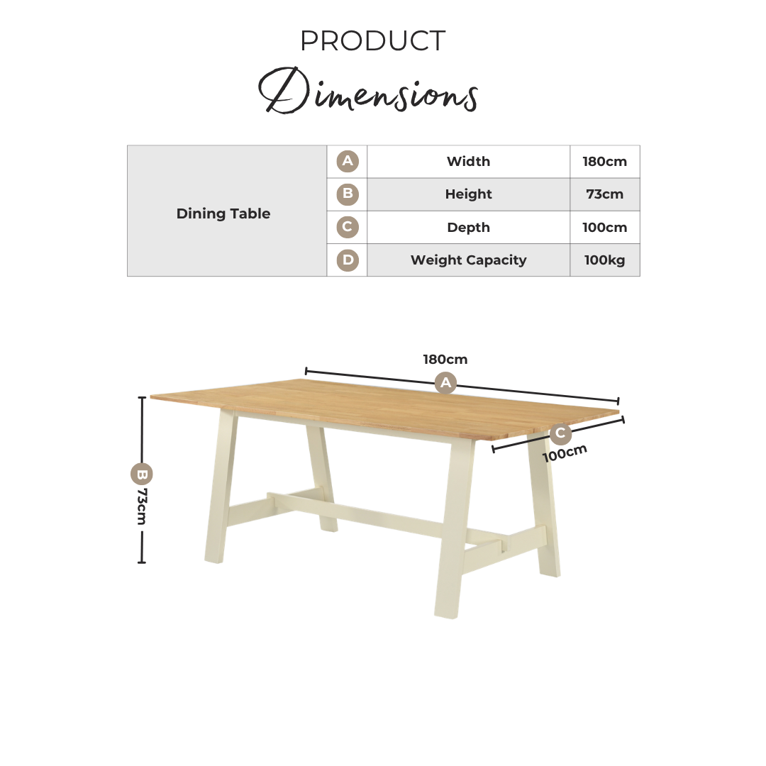 Blakeney Rectangular Whitewash & Light Grey Wood 6 Seater Dining Table