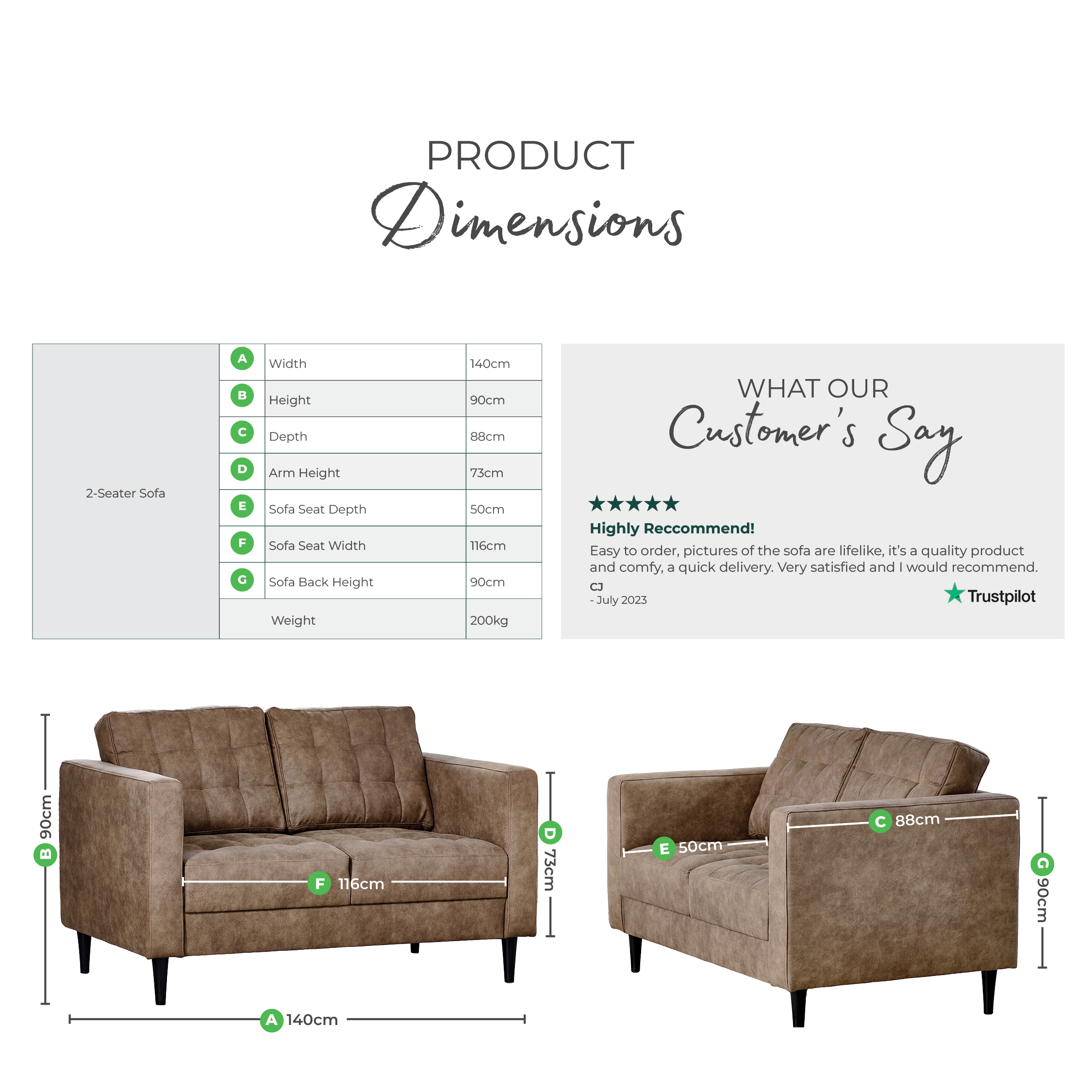Jolene Brown Faux Leather 2 Seater Sofa