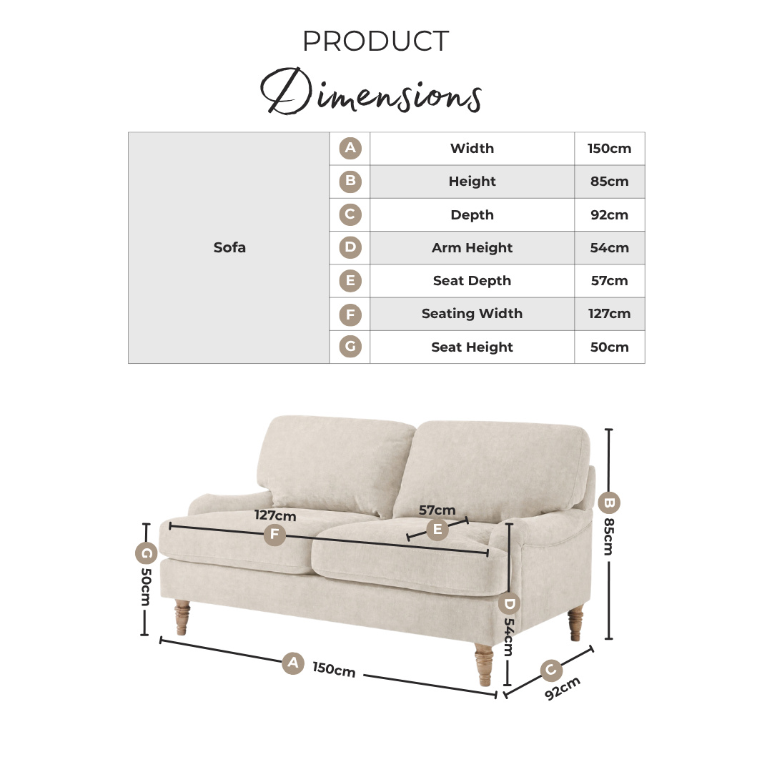 Bernie Beige Chenille Fabric 2 Seater Sofa