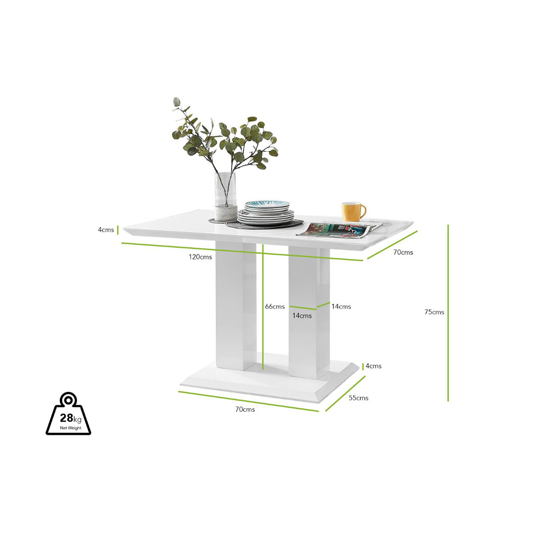 Imperia Rectangular White High Gloss 4 Seater Dining Table