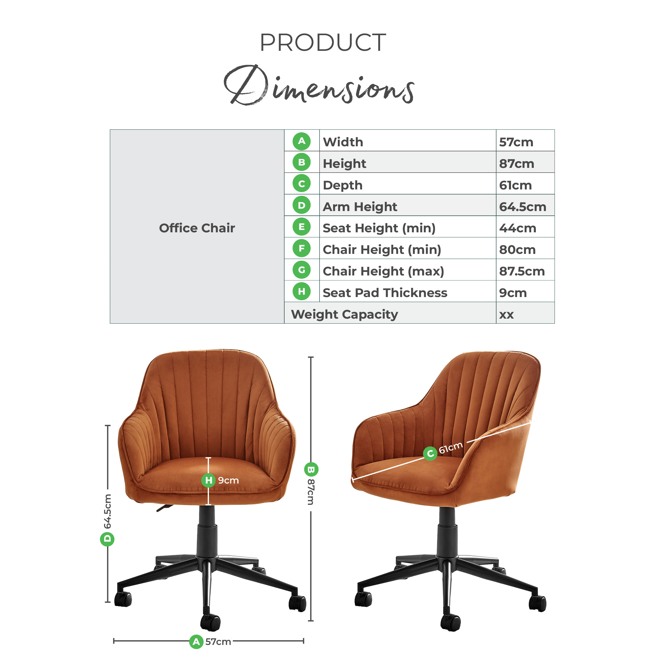 Booker Orange Velvet Swivel Office Chair