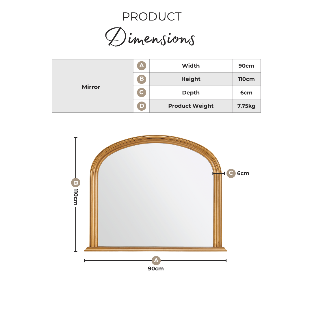 Cecily Silver Wood Large 110x90 Overmantle Arch Mirror