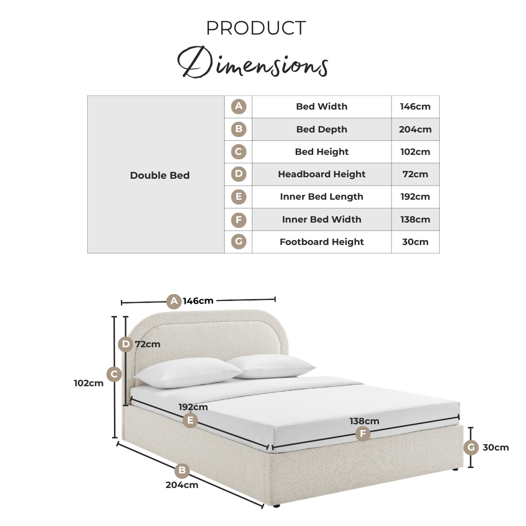 Freja Beige Boucle Fabric Ottoman Double Bed Frame