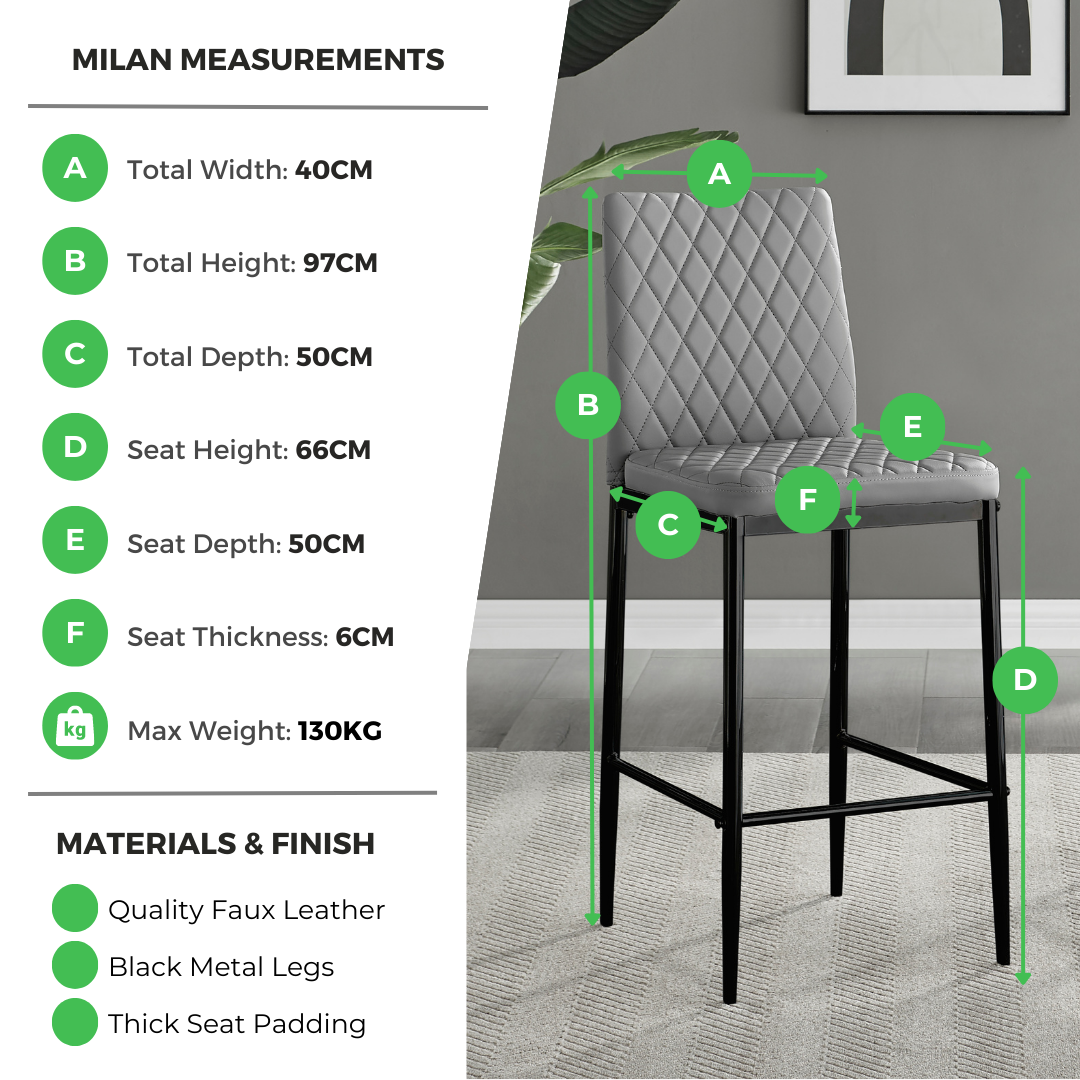 2x Milan Cappuccino Beige Faux Leather Counter Stools Black Legs