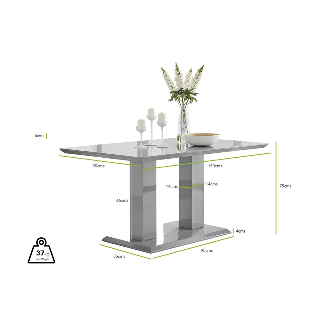 Imperia Rectangular Grey High Gloss 6 Seater Dining Table