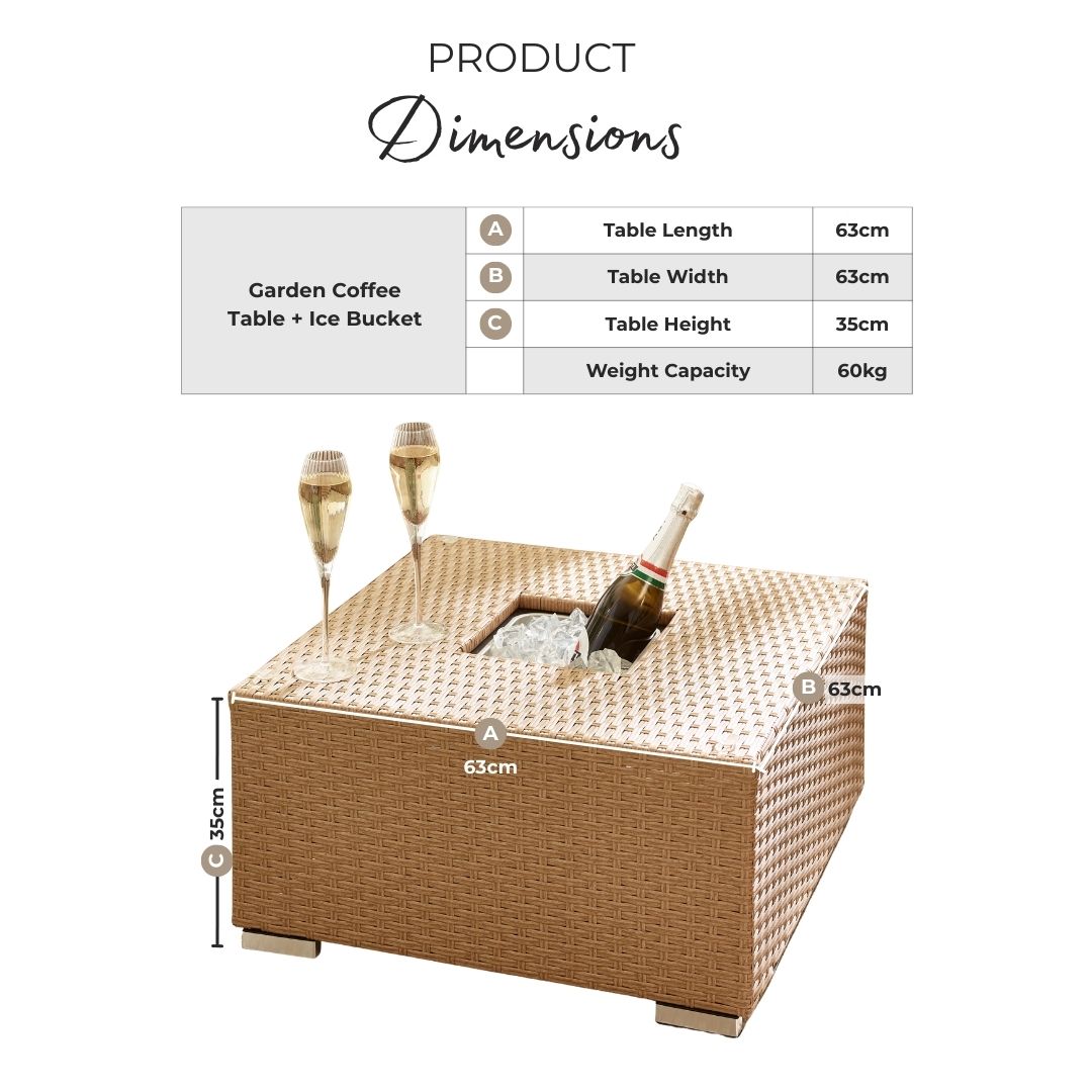 Orlando Beige Rattan Garden Coffee Table with Ice Bucket