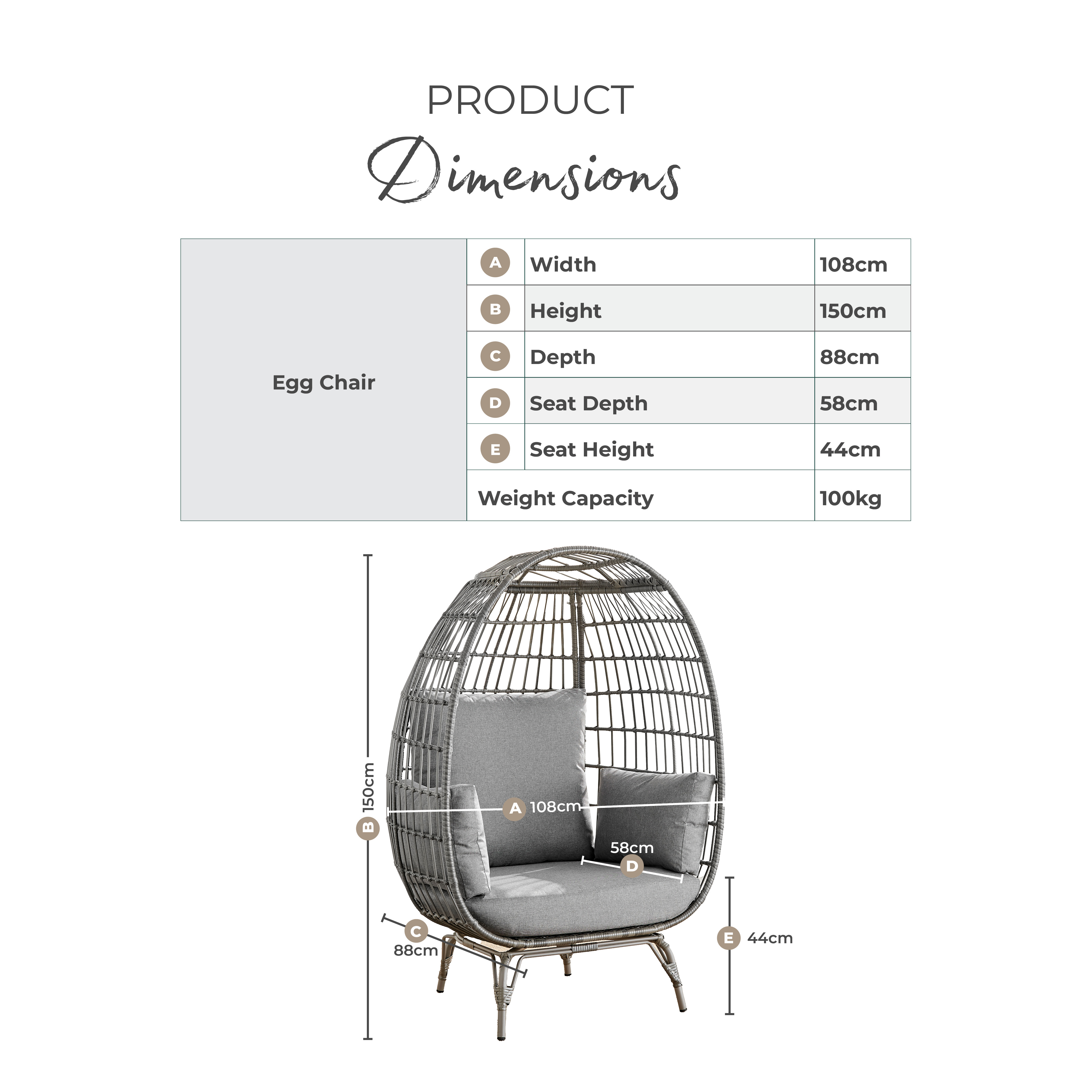Beige Rattan Garden Egg Chair Seat