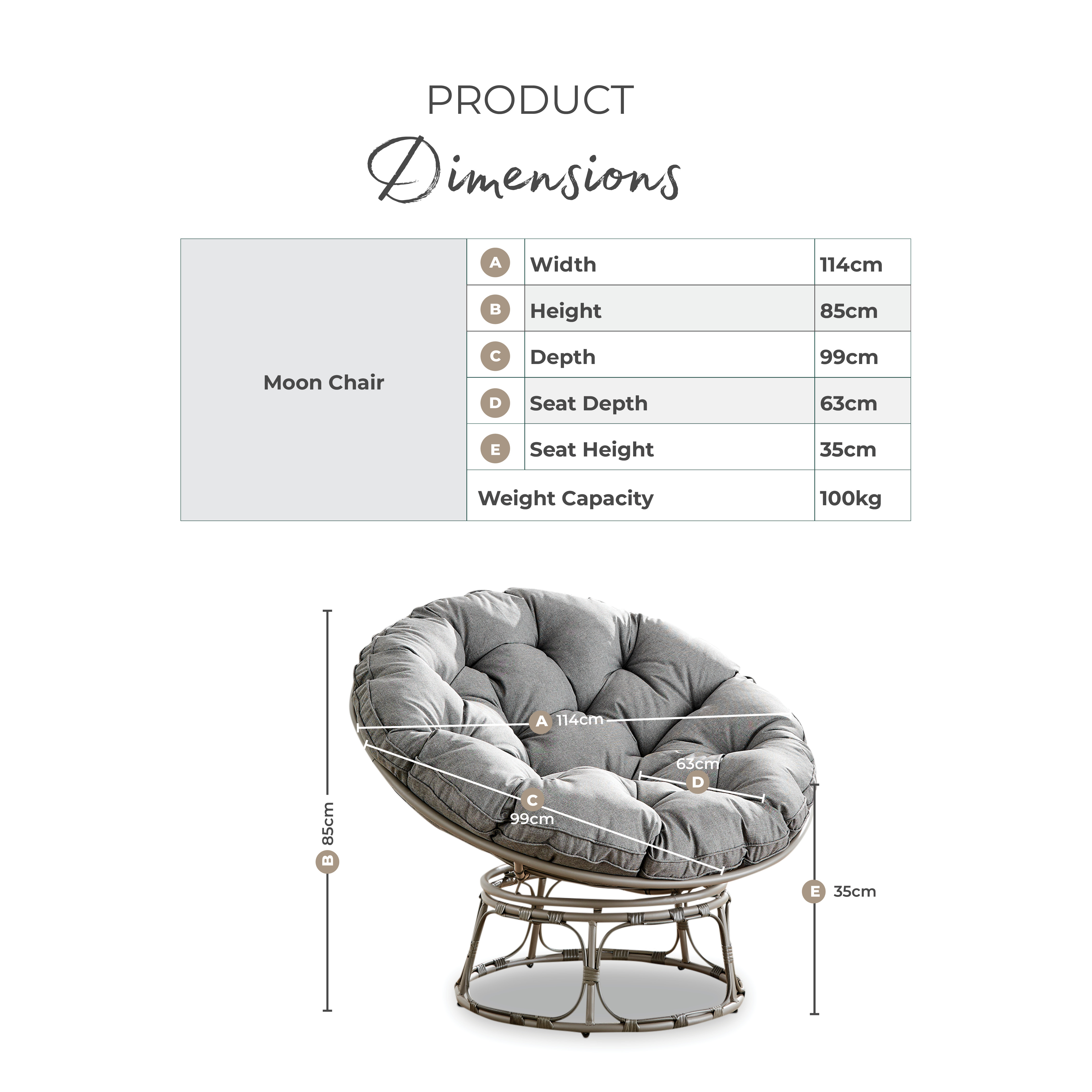 Grey Rattan Garden Papasan Moon Chair