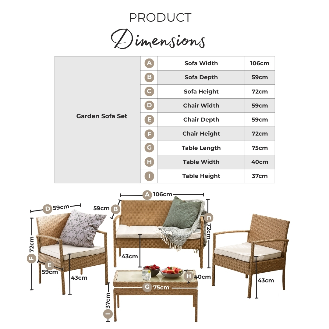 Porto Beige Rattan 4 Seat Garden Sofa & Chairs Set