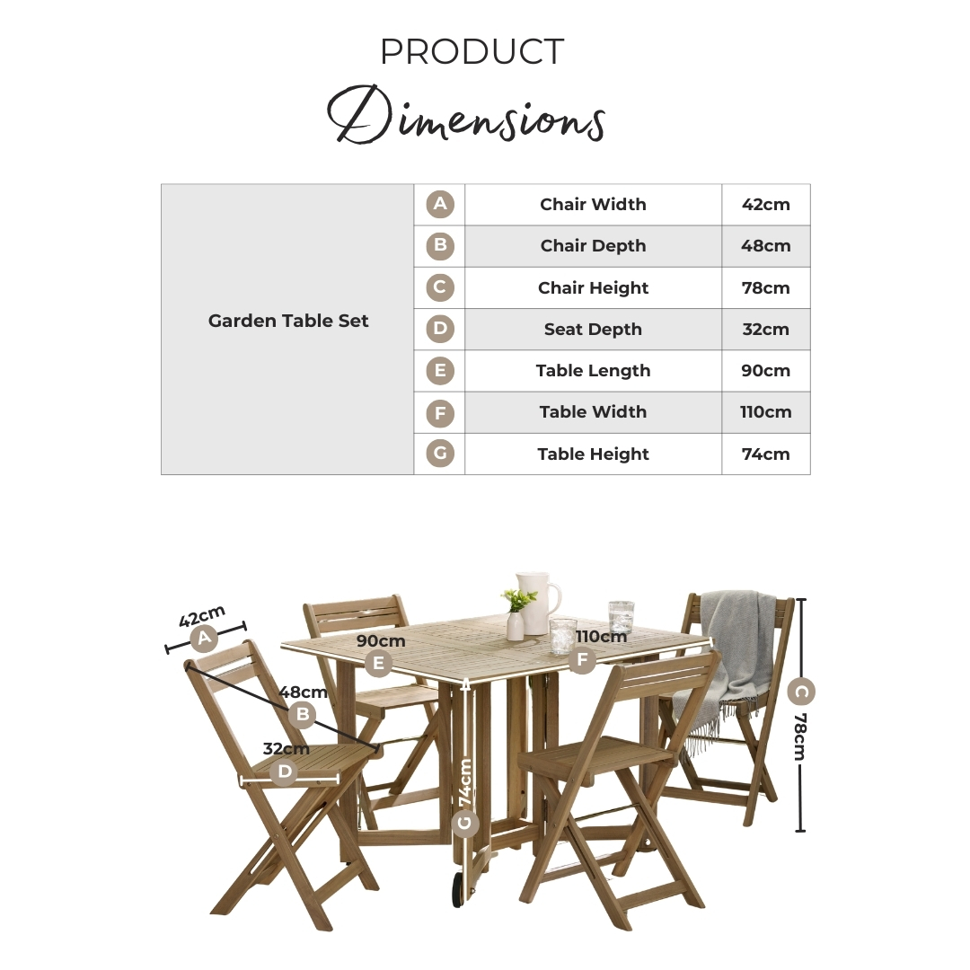 Stowaway Wood 4 Seat Folding Table Garden Dining Set