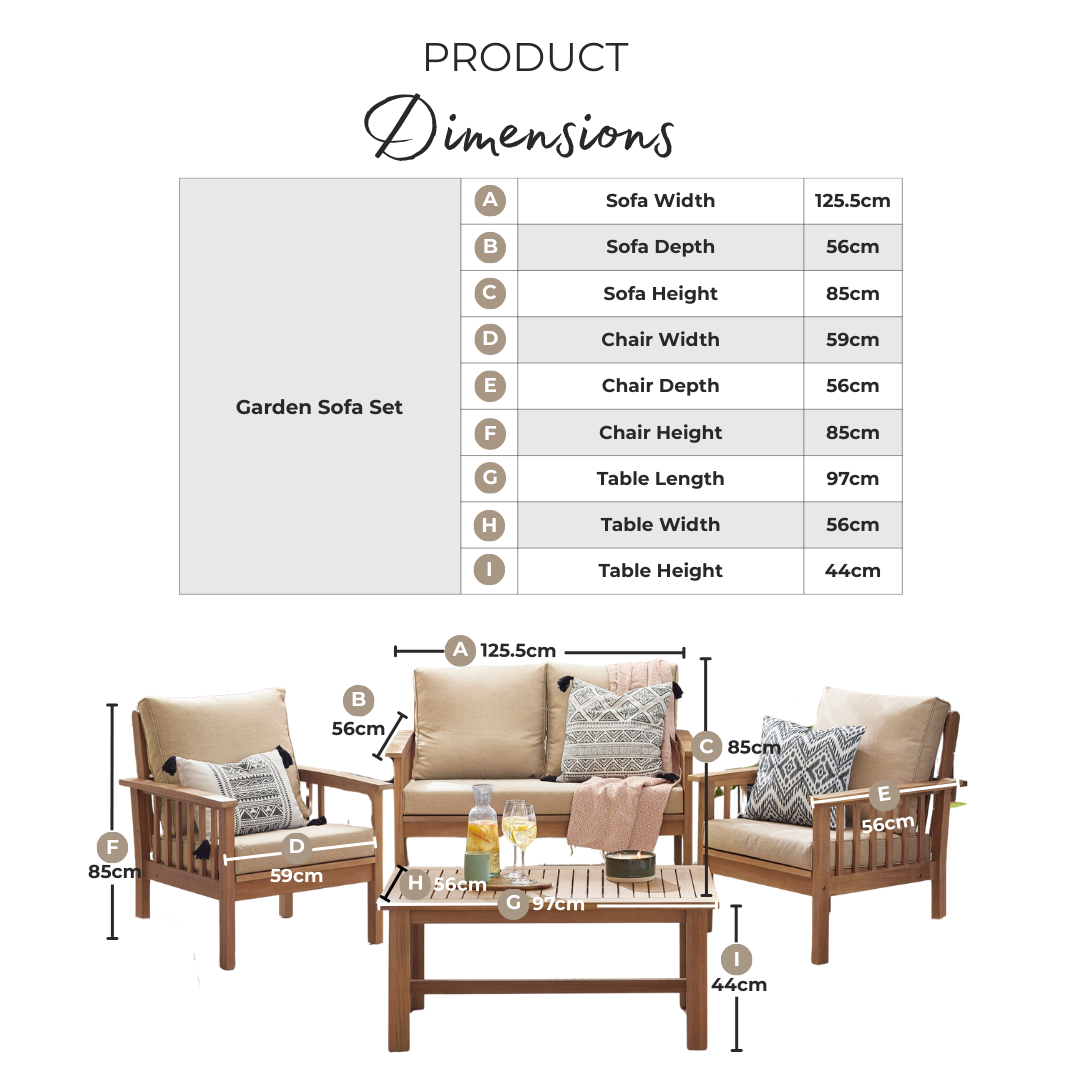 Vitur Wood & Cream 4 Seat Garden Sofa & Chairs Set