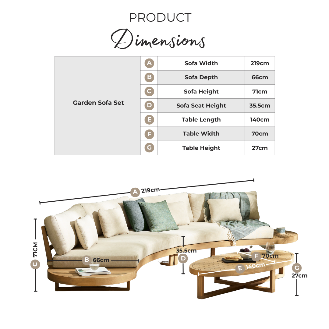 Wisley Wood & Cream 6 Seat Curved Garden Sofa Set