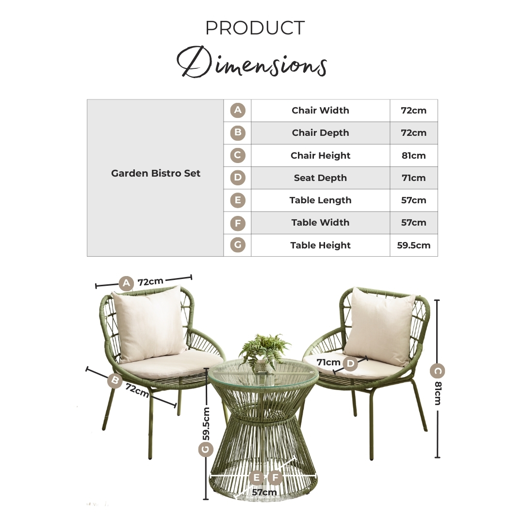 Zuma Green Metal & Rattan 2 Seat Garden Bistro Set