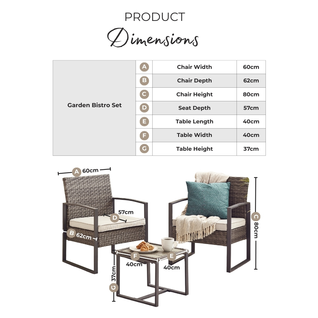 Algarve Black Rattan 2 Seat Garden Bistro Set