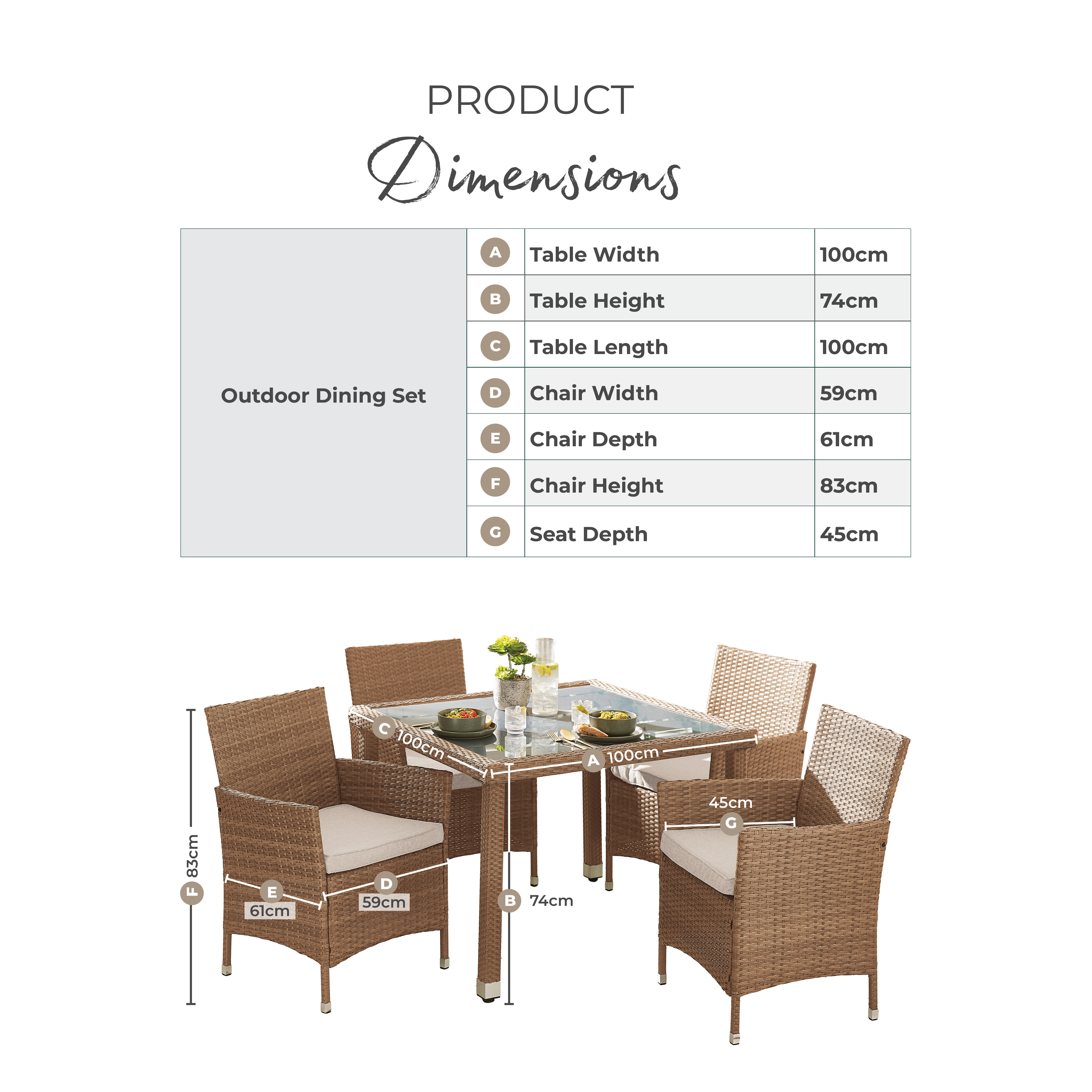 Barbados Beige Rattan 4 Seat Garden Dining Set