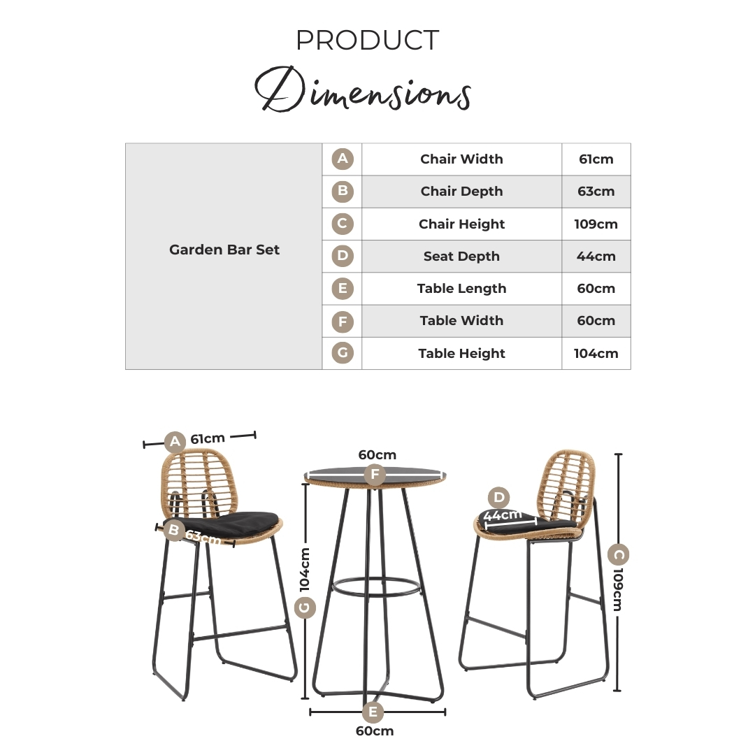 Belize Beige Rattan & Black 2 Seat Garden Bar Table Set