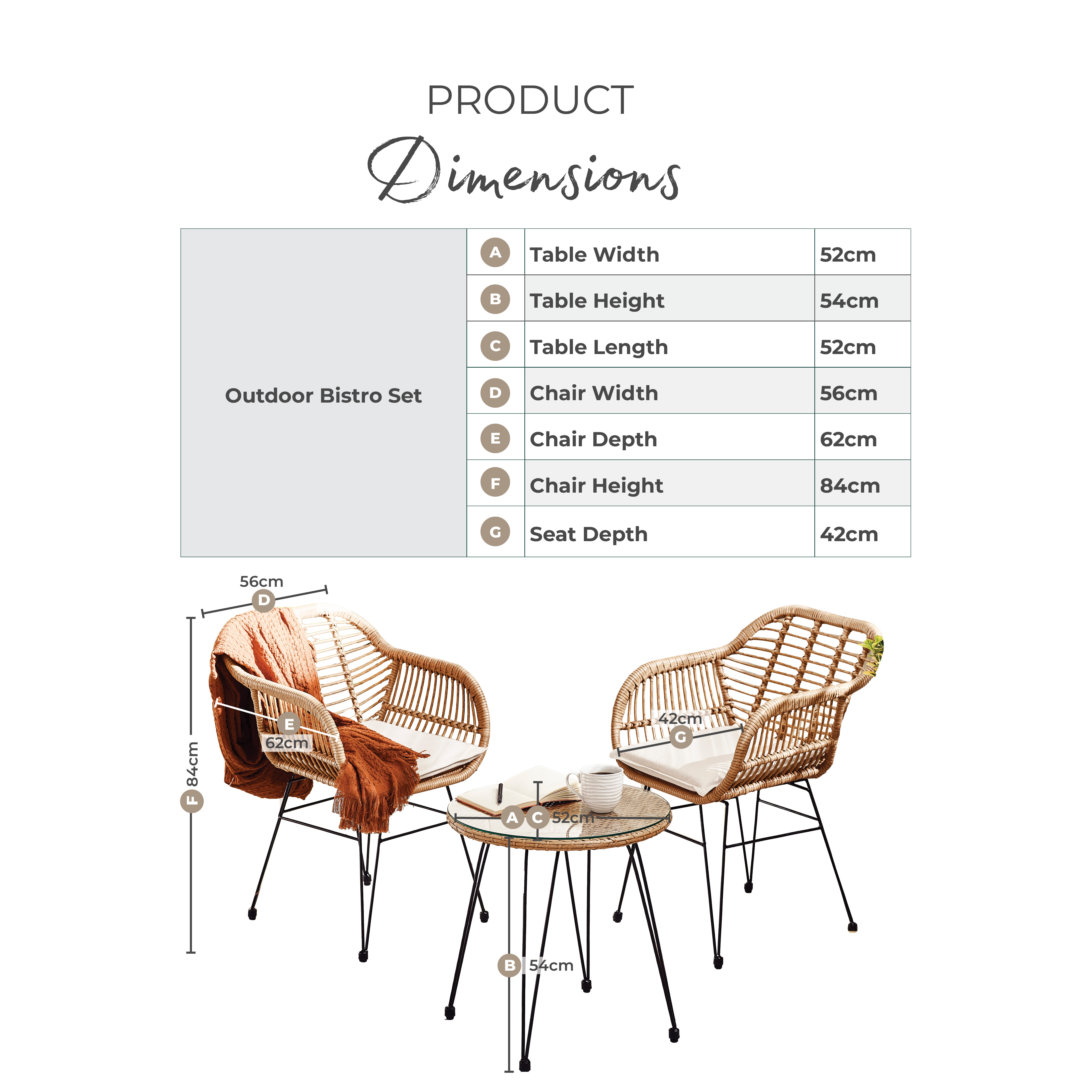 Belize Beige Rattan 2 Seat Garden Bistro Set