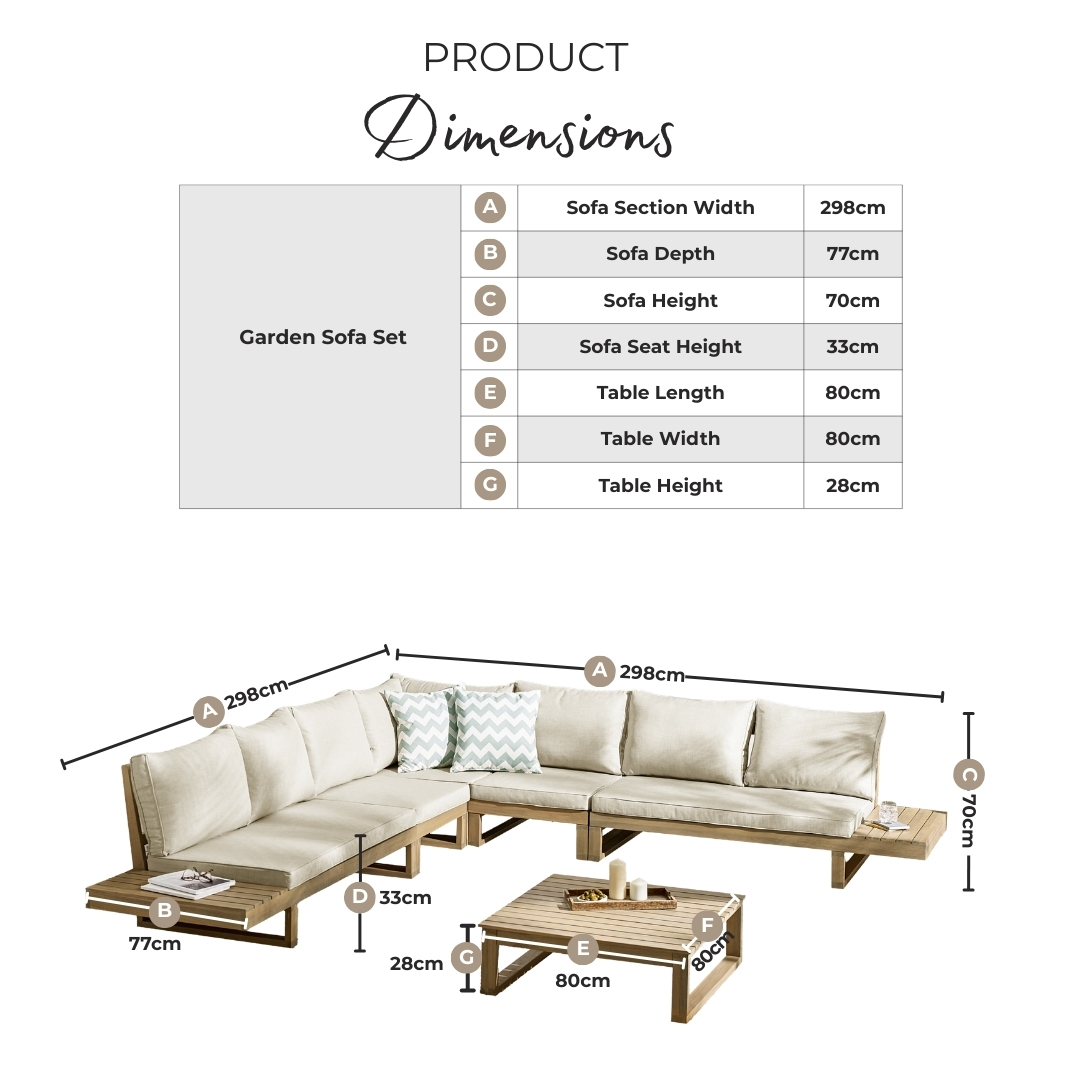 Brisa Walnut Wood & Black 8 Seat Garden Sofa Set