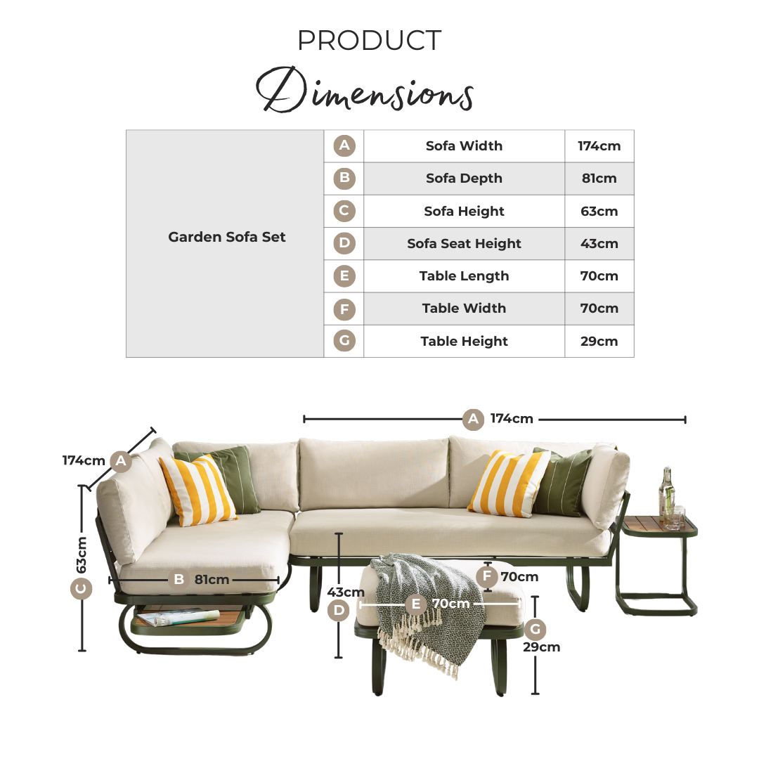 Capri Green Metal & Cream Garden Corner Sofa Set