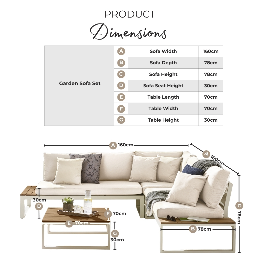 Dubai White & Wood Polywood 6 Seat Garden Sofa Set