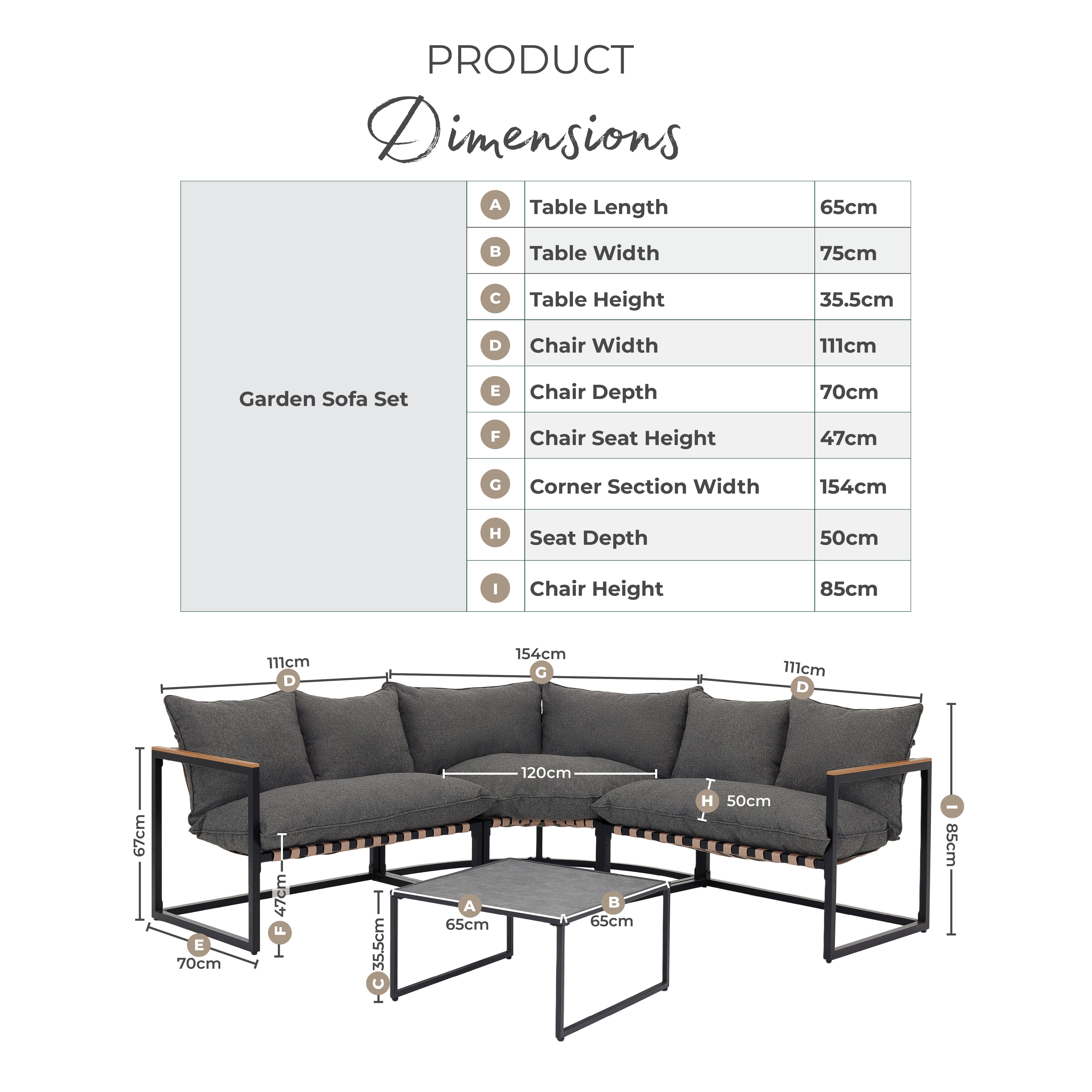 Hydra Black Metal & Cream 5 Seat Garden Sofa Set
