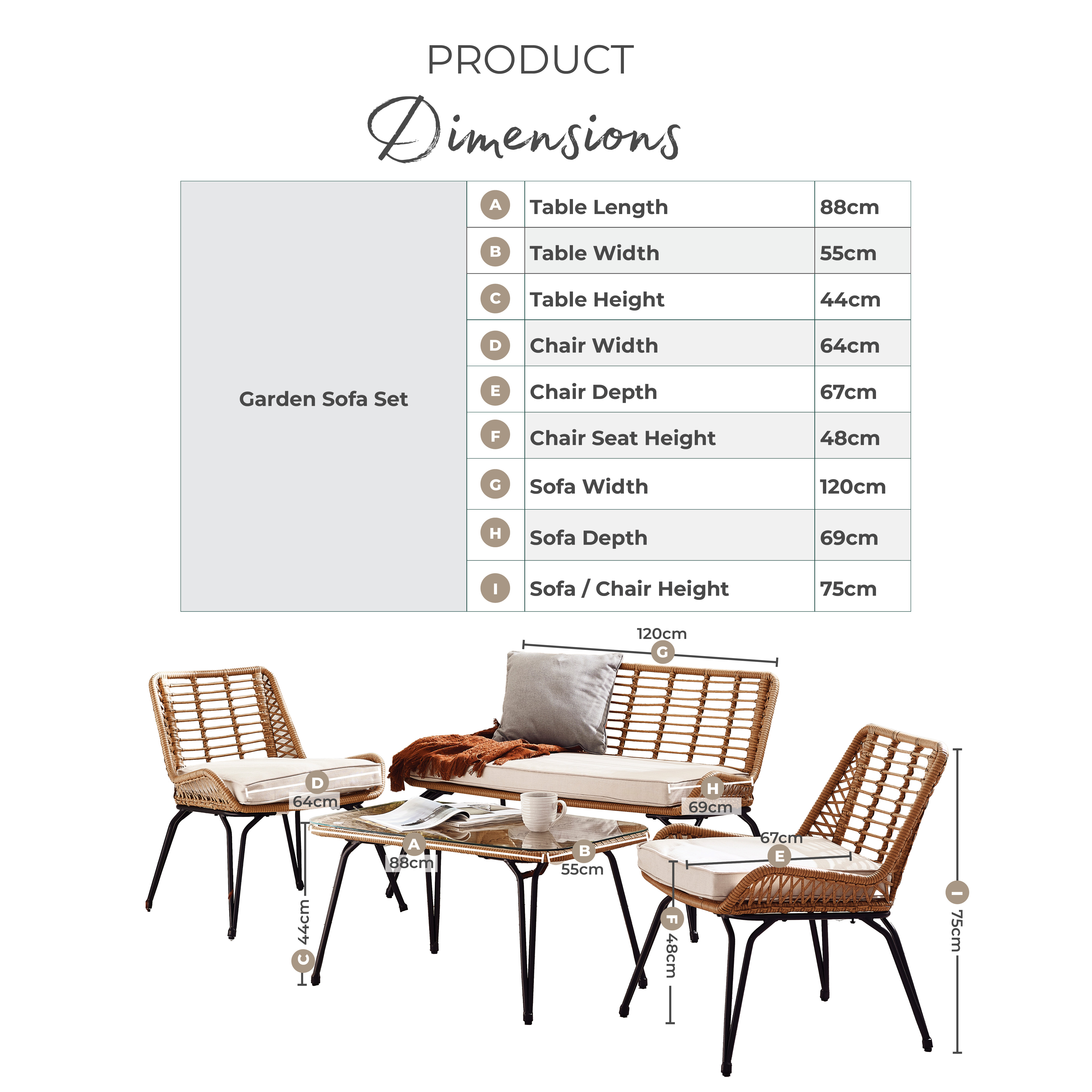 Lisbon Grey Rattan 4 Seat Garden Sofa & Chairs Set